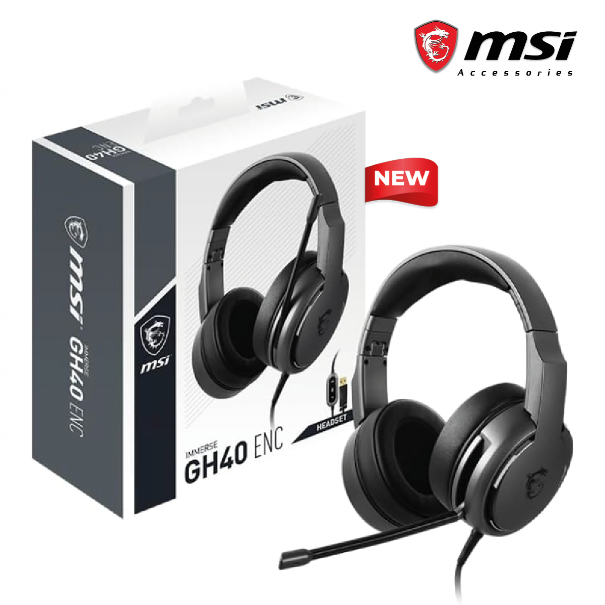 MSI IMMERSE GH40 Active Environment Noise Canceling (ENC), Virtual 7.1 Surround, GAMING HEADSET MSI IMMERSE GH40 Active Environment Noise Canceling (ENC), Virtual 7.1 Surround, GAMING HEADSET